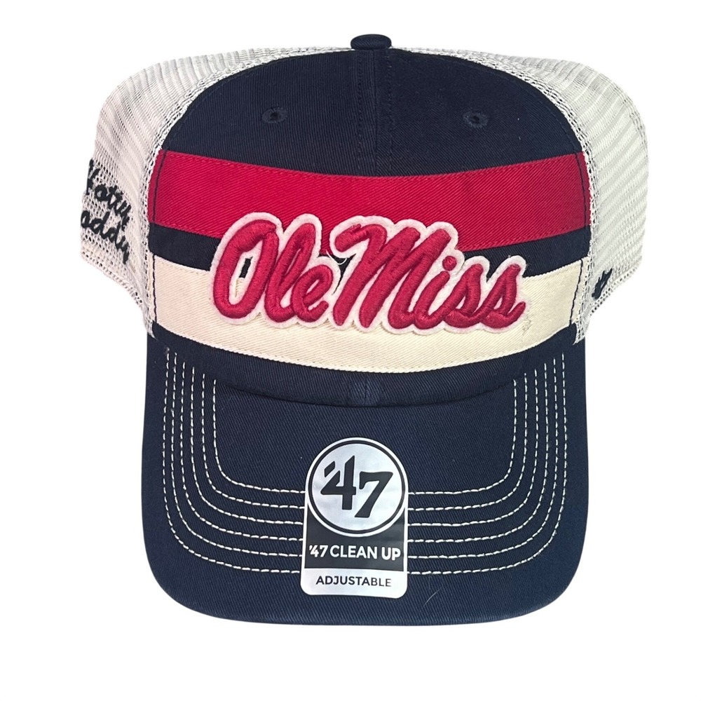 47 Brand Ole Miss Rebels Hotty Toddy Trucker Hat Navy Blue Snapback Clean Up Cap